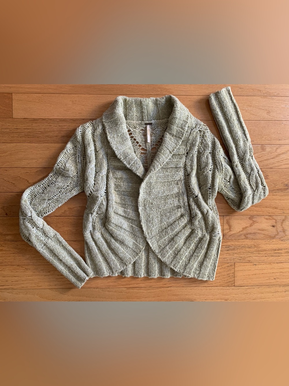 Free People Olive Green Cropped Cable Knit Cardigan